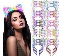 WILLBOND 40 Pcs LED Golden Silk Cat Ears Headband Halloween Cute Light up Headband Glow Cow Horn LED Hair Hoop for Women Girls Adult Birthday Festival Concert Party Hair Accessories