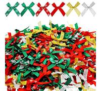 WILLBOND 400 Pcs Christmas Mini Bows, 4x4cm Red Green Yellow Sliver Small Satin Ribbon Bows for Crafts Decoration Present DIY Wrapping Supplies, Assorted Colors