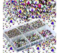 Willbond 4000 Pcs Hotfix Rhinestones Crystal AB Clear Color Rhinestones Mixed Size 2-6 mm Flat Back Gems Round Crystals Bulk for Crafts Clothing Dance Costumes Shoes Maker Bags Nails Decor(Crystal Ab)