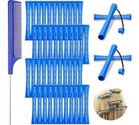 WILLBOND 48 Blue Plastic Cold Wave Rods, 0.35 Inch/1 cm Hair Perm Rods Curlers with Steel Rat Tail Comb
