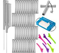 WILLBOND 48 Pcs Hair Perm Rods Plastic Cold Wave Rod Curlers, 350 Pcs Perm Paper, 2 Pcs Rat Tail Comb 6 Pcs Clip for Hairdressing Styling(Gray)