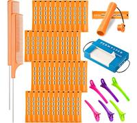 WILLBOND 48 Pcs Hair Perm Rods Plastic Cold Wave Rod Curlers, 350 Pcs Perm Paper, 2 Pcs Rat Tail Comb 6 Pcs Clip for Hairdressing Styling(Orange)