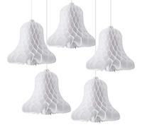 WILLBOND 5 Pcs Paper Wedding Bells Hanging Large Heavy Honeycomb Bells Bridal Honeycomb Decorating Supplies for Weddings Parties Baby Showers (White)