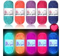 WILLBOND 5 Rolls Glow in The Dark Yarn Luminous Crochet Yarn for Crocheting DIY Knitting Glow Fingering Sewing Supplies for Arts Crafts Sewing Party Supplies, 54.7 yd Per Roll (Elegant Colors)