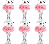 WILLBOND 50's Decorations, Artificial Silk Carnation Picks Set Include White Pink Carnation Flowers and Lifelike Cherries with Paper Straws for DIY Rock and Roll 1950's Soda Shop Party Decor (58)