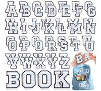 WILLBOND 52 Pcs Back to School Alphabet Patches Line Design Self Adhesive Iron on Letter Patches Embroidered Applique Alphabet Chenille Stickers DIY Personalized Name Tag Clothe Backpack Lunch Bag