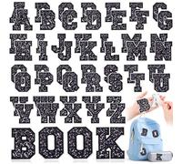WILLBOND 52 Pcs Back to School Alphabet Patches Self Adhesive Iron on Letter Patches Embroidered Applique Alphabet Chenille Stickers DIY Personalized Name Tag Clothe Backpack Lunch Bag