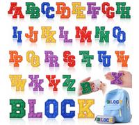 WILLBOND 52 Pcs Building Blocks Board Alphabet Patches 2.8 Inch Self Adhesive Letter Patches Embroidered Applique Alphabet Chenille Stickers DIY Personalized Name Tags for Clothes Bags Stockings