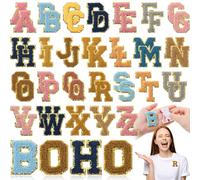 WILLBOND 52 Pcs Chenille Letter Patches A-Z, Self-Adhesive Alphabet Stickers, Embroidered Applique for Clothes, Bags, Hats, Backpacks, DIY, Name Craft, Wedding Gifts(Boho1,2.2 Inch)