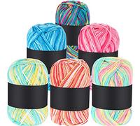WILLBOND 6 Pcs 50g Crochet Yarn Multi Colored Knitting Yarn Bulk Acrylic Weaving Yarn Crocheting Thread (Pink, Yellow Green, Multicolor, Blue, Red, Yellow Green Pink)