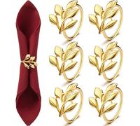 WILLBOND 6 Pieces Leaf Napkin Rings Holders for Wedding, Birthday Dinner Party, Family Gatherings, Table Decorations Christmas Thanksgiving Parties (Gold, 6 Pieces)