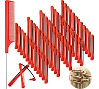 WILLBOND 60 Pcs Short Hair Perm Rods Plastic Cold Wave Perming Rods Hair Curling Rollers Curlers with Steel Pintail Comb Rat Tail Comb for Hairdressing Styling Supplies (0.2 Inch, Red)