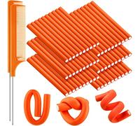 WILLBOND 60 Pieces Flexible Curling Rods Hair Curlers Rollers Twist Flexi No Heat Rods Rollers for Long Short Hair Women(0.7 x 9.5 Inch,Orange)
