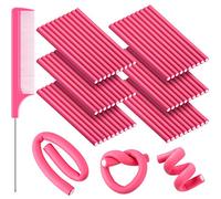WILLBOND 60 Pieces Flexible Curling Rods Hair Curlers Rollers Twist Flexi No Heat Rods Rollers for Long Short Hair Women(0.3 x 7 Inch,Pink)
