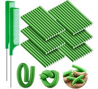 WILLBOND 60 Pieces Flexible Curling Rods Hair Curlers Rollers Twist Flexi No Heat Rods Rollers for Long Short Hair Women(0.5 x 7 Inch,Green)