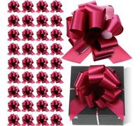 WILLBOND 64 Pcs 6 Inch Christmas Pull Bows Bulk for Gift Wrapping Large Gift Bow with Ribbon Assorted Pull String Package Ribbons for Christmas Basket Party (Burgundy)