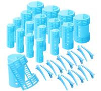 WILLBOND 65 Pieces Magnetic Rollers Plastic Rollers Hair Curlers Set 4 Sizes for Long Medium Short Hair, Duck Clips Hairnet Hairdressing Styling Tool (Blue)