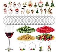 WILLBOND 670 Pieces Christmas Wine Glass Charms Assorted Enamel Charm Pendant Wine Glass Charm Rings Christmas Bells Gold Beads Red Green Beads for Xmas Wine Glass Markers DIY Making Jewelry
