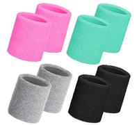 WILLBOND 8 Pack Wrist Sweatbands Sports Wristbands Tennis Sweatbands Neon 80s Thick Cotton Gymnastics Sweat Band Athletic Football Soccer Sports Wristband for Men Women Party(Green Pink Grey Black)
