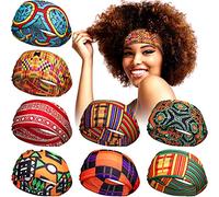 WILLBOND 8 Pcs Wide African Headband for Women Stretchy Boho Print Hairband Non Slip Headwrap Elastic Turban Head Grip Band for Women Yoga Workout Running Hair Accessory, Multi, 8 Count (Pack of 1)