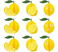 WILLBOND 9 Pcs Lemon Balls Birthday Party Supplies Favors Table Centerpieces Tissue Paper Honeycomb Tabletop Hanging Decors Decorations for Party