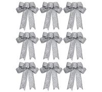 WILLBOND 9 Pieces Christmas Ribbon Bows Glitter Christmas Bow Christmas Wreath Bow for Christmas Party Decoration (Silver)