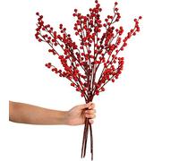 WILLBOND Artificial Red Berry Stems 55cm Christmas Red Berry Holly Berry Branches for Christmas Tree New Year Decor DIY Craft (Simple Style, 8PCS)