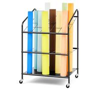 WILLBOND Blueprint Storage Rack Wire Roll File Holder with Wheels Metal Blueprint Storage Bin Cart Paper Blueprint Holder Cabinet Vertical Tube Poster Organizer (20 Slots,32.28 x 18.11 x 22.06 Inch)