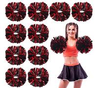 WILLBOND Cheerleading Pom Poms with Baton Handle Plastic Ring Metallic Foil Cheerleader Pompoms for Adult Team Squad Dance Sports Party 2025 Soccer(Black and Red)