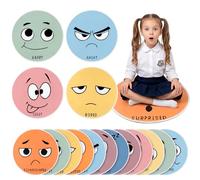 WILLBOND Feelings Chart Rug Mental Health Carpet, 16 Inch Classroom Emotion Faces Floor Mat Round Floor Cushions Anti-Skid for Autistic Educational Sensory