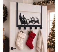 WILLBOND Over The Door Hooks Christmas Reindeer Sled Bathroom Hanger Black Metal Wall Mount Organizer Decor Rack Holder for Towel Hat Hoodies Coat Cloth Bag Wall Home Decoration