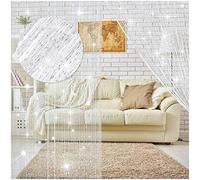 WILLBOND String Curtains Glittery Fringe Curtains for Window, 79 x 39 Inch Door Divider Stripe Tassel for Wedding Living Room Bathroom Cafe White 4 Pack