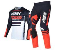 Willbros Motocross Jersey Pants Combo for Dirt Bike Racing MX Enduro Gear Set Motorcycle Offroad Protective Racewear Adult Black Red (Jersey M Pants 32)