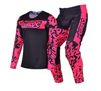 Willbros Women's Motocross Jersey Pant Combo MX Dirt Bike Offroad BMX ATV Cycling Riding Black Pink (Jersey M/Pants 32)