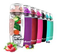 willceal Fruit Infuser Water Bottle 32oz Durable with Detachable Ice Gel Ball,Large - BPA Free Tritan, Flip Lid, Leak Proof Design - Sports, Camping (Gold)
