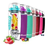 willceal Fruit Infuser Water Bottle 32oz Durable with Detachable Ice Gel Ball,Large - BPA Free Tritan, Flip Lid, Leak Proof Design - Sports, Camping (Teal)