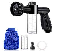 Willcrew Car Wash Nozzle, High Pressure Hose Nozzle Sprayer 8 Way Patterns Hose Soap Sprayer with 2 X 3.5oz 100cc Soap Dispenser and Washing Mitt for Car Wash, Watering Plants, Showering Pet