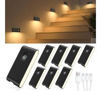 WILLED Motion Sensor Night Light, Wireless Stair Lights, USB Rechargeable Motion Sensor Lights Indoor(Auto/ON/OFF), Magnetic Stick on Lights for Wardrobe, Stairs, Hallway, Bedroom (8 Pack)