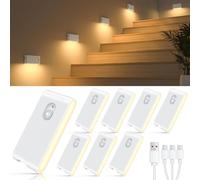 WILLED Motion Sensor Stair Light - Wireless USB Rechargeable Indoor Sensor (Auto/ON/Off), Magnetic Stick on for Wardrobe, Hallway, Stairs, Bedroom (8 Pack)