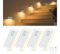 WILLED Night Light with Motion Sensor, Pack of 4 Rechargeable Stair Lighting with Motion Sensor, LED Night Light Children with 3 Modes (Auto/On/Off), for Stairs, Bedroom, Kitchen, Hallway, Bathroom