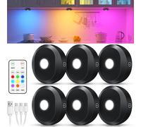 WILLED RGB Puck Lights,Rechargeable Under Cabinet Kitchen Lights with Remote Control, Wireless Under Counter Light with Timer Function,Dimmable LED Touch Light for Kitchen,Cabinet,Closet,6 Pack