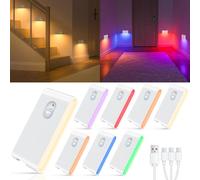WILLED RGB & Warm White Motion Sensor Lights Indoor, USB Rechargeable Stairt Lights, Magnetic Nightlight (Auto/ON/Off), LED Sensor Lights for Wardrobe, Hallway, Stairs, Bedroom (8 Pack)