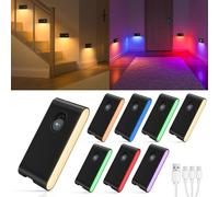 WILLED RGB & Warm White Motion Sensor Lights Indoor, Wireless Motion Sensor Night Light, USB Rechargeable LED Stair Lights, Magnetic Stick on Lights for Wardrobe, Hallway, Stairs, Bedroom (8 Pack)