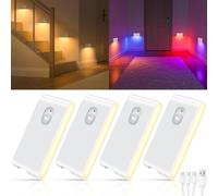 WILLED RGB & Warm White Stair Lights, Wireless Motion Sensor Lights Indoor, USB Rechargeable Night Light (Auto/ON/Off), Magnetic Stick on Lights for Stairs, Wardrobe, Hallway, Bedroom (4 Pack)