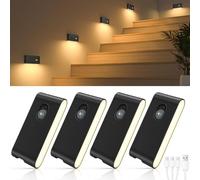 WILLED Stair Lights, Rechargeable Motion Sensor Light, Wireless Night Light (Auto/ON/Off), Magnetic Stick on Lights for Wardrobe, Hallway, Stairs, Bedroom (4 Pack)