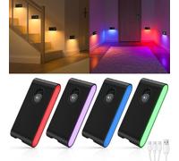 WILLED Stair Lights RGB & Warm White, Wireless Motion Sensor Lights Indoor, USB Rechargeable Night Light (Auto/ON/Off), Magnetic Sensor Lights for Stairs, Wardrobe, Hallway, Bedroom (4 Pack)