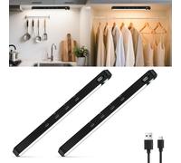 WILLED Under Cabinet Kitchen Lights,64 LED Rechargeable Cupboard Lights,Motion Sensor Lights Indoor,3 Colors Dimmable Wardrobe Lights for Closet,Stair,Hallway,Black(2 Pack)