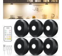 WILLED Under Cupboard Kitchen Lights,Rechargeable Puck Lights with Remote Control,Under Cabinet Light Stick On,3 Colors and Timer Function LED Touch Light for Kitchen,Counter,Closet,Shelf,6 Pack