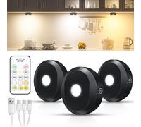 WILLED Under Cupboard Kitchen Lights with Remote Control,3 Colors Puck Lights,Rechargeable Battery LED Touch Light,Timer Function Stick On Light for Kitchen,Cabinet,Counter,Closet, Shelf,3 Pack