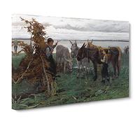 Willem Maris Boys Herding Donkeys Canvas Print | Gallery Wrapped 30mm Frame Wall Art | 20x14 inches | Ready to Hang | Modern Animal Picture | Living Room Bedroom Lounge Office